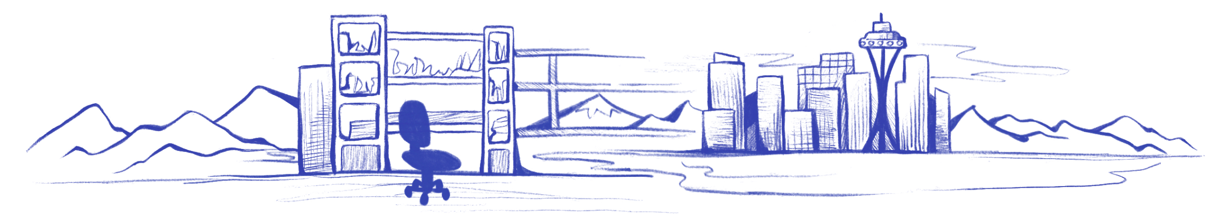 Illustration of the TIME Lab — lab scene and Seattle skyline