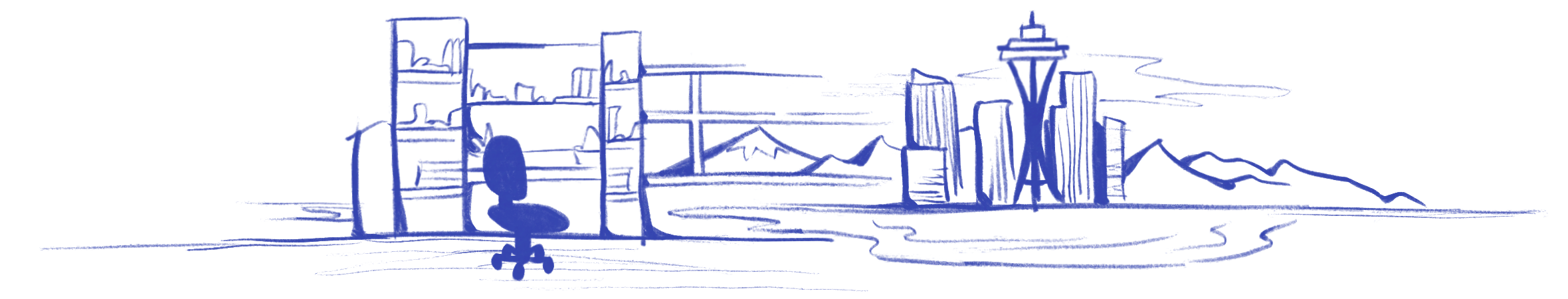 Illustration of the TIME Lab — lab scene and Seattle skyline